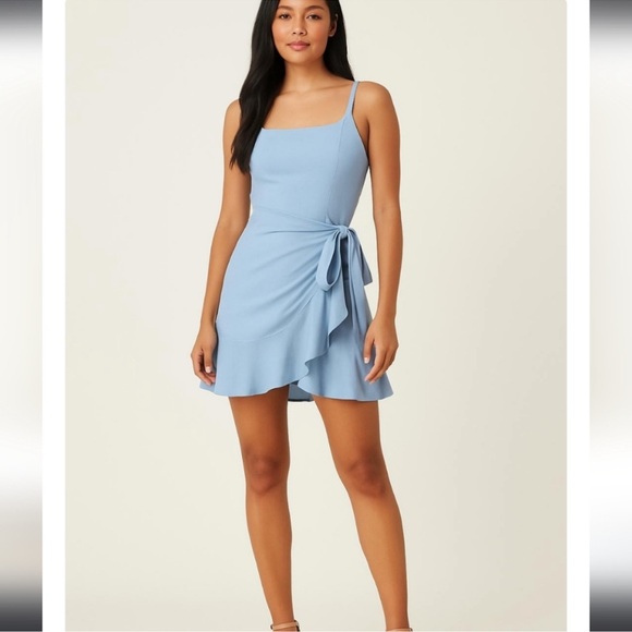 Princess Polly Light Blue Wrap Dress - Picture 1 of 12